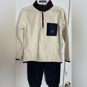 Nautica Cream Fleece Pullover with Matching Navy Bottoms